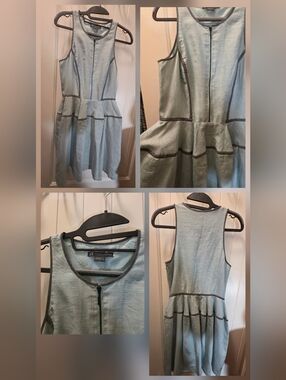A/X Armani Exchange Pale Blue Fit-and-Flare Dress with Dark Trim